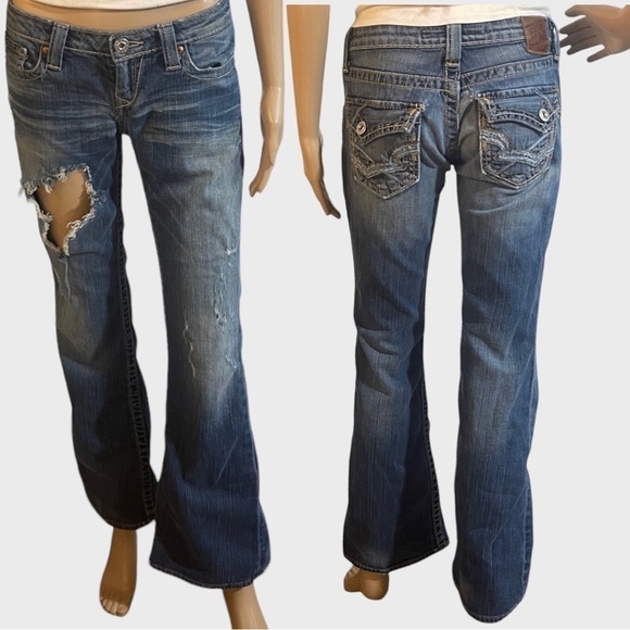 Big Star Sweet Ultra Low Rise Decontructed/Ripped Bootcut Jeans - Picture 1 of 13